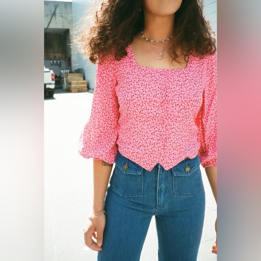 ROLLA’S Roxanne Mini Tulips Blouse in‎ Hot Pink - Picture 4 of 11